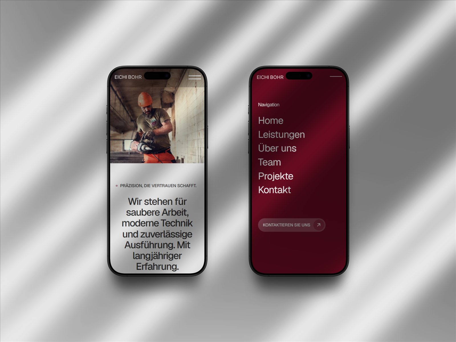 Website der Eichi Bohr GmbH auf zwei Smartphones